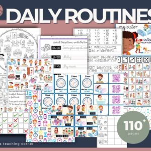 Daily routines worksheets PDF + speaking games.