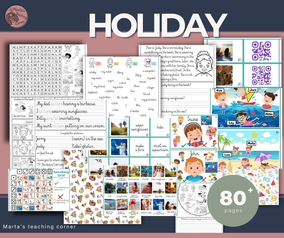 HOLIDAYS worksheets ESL – summer activities & Present Continuous
