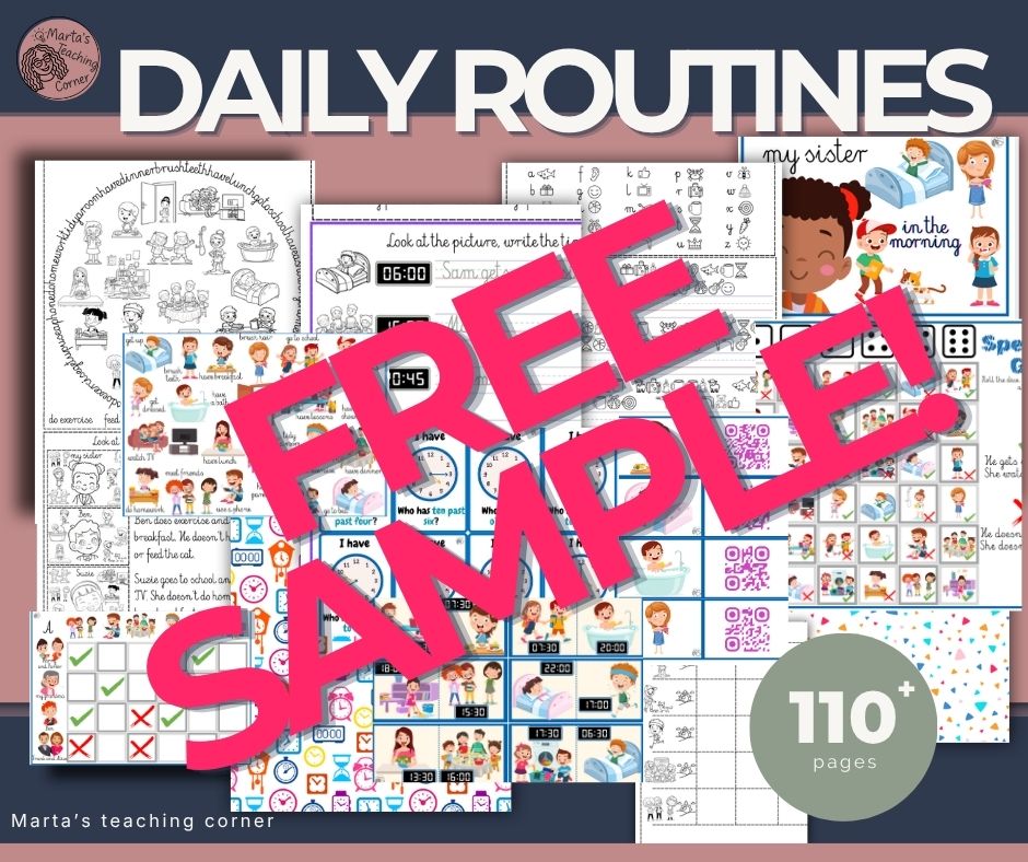Daily routines ESL worksheets – freebie (PDF)