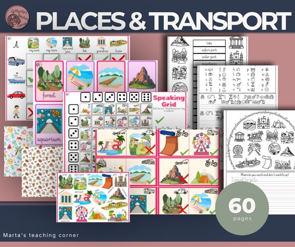 Places and Transport worksheets ESL – karty pracy, flashcards i speaking activities PDF