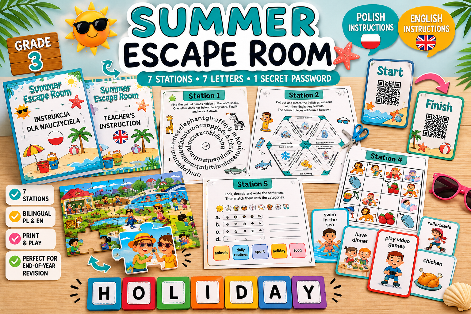 Summer Escape Room – End-of-the-Year English Review for Grade 3
